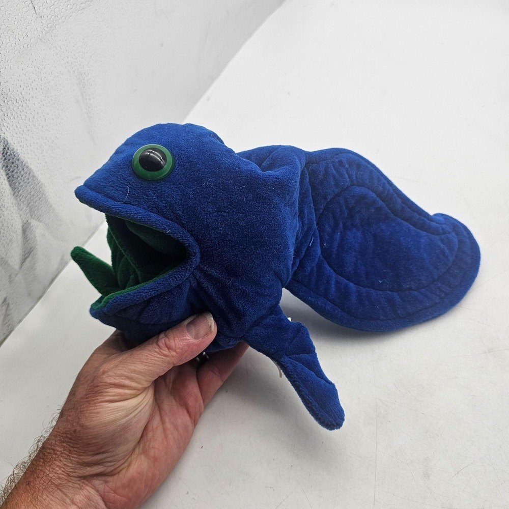Folkmanis Tadpole Frog Hand Puppet Plush Stuffed Toy Small Green Reversible
